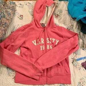 VINTAGE PINK “VARSITY 86” ZIP HOODIE SWEATSHIRT S